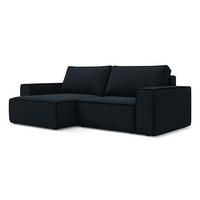 ECKSOFA mit Schlaffunktion Samt Stoff Blau - Blau/Schwarz, Kunststoff/Textil (148/257cm) - Makamii