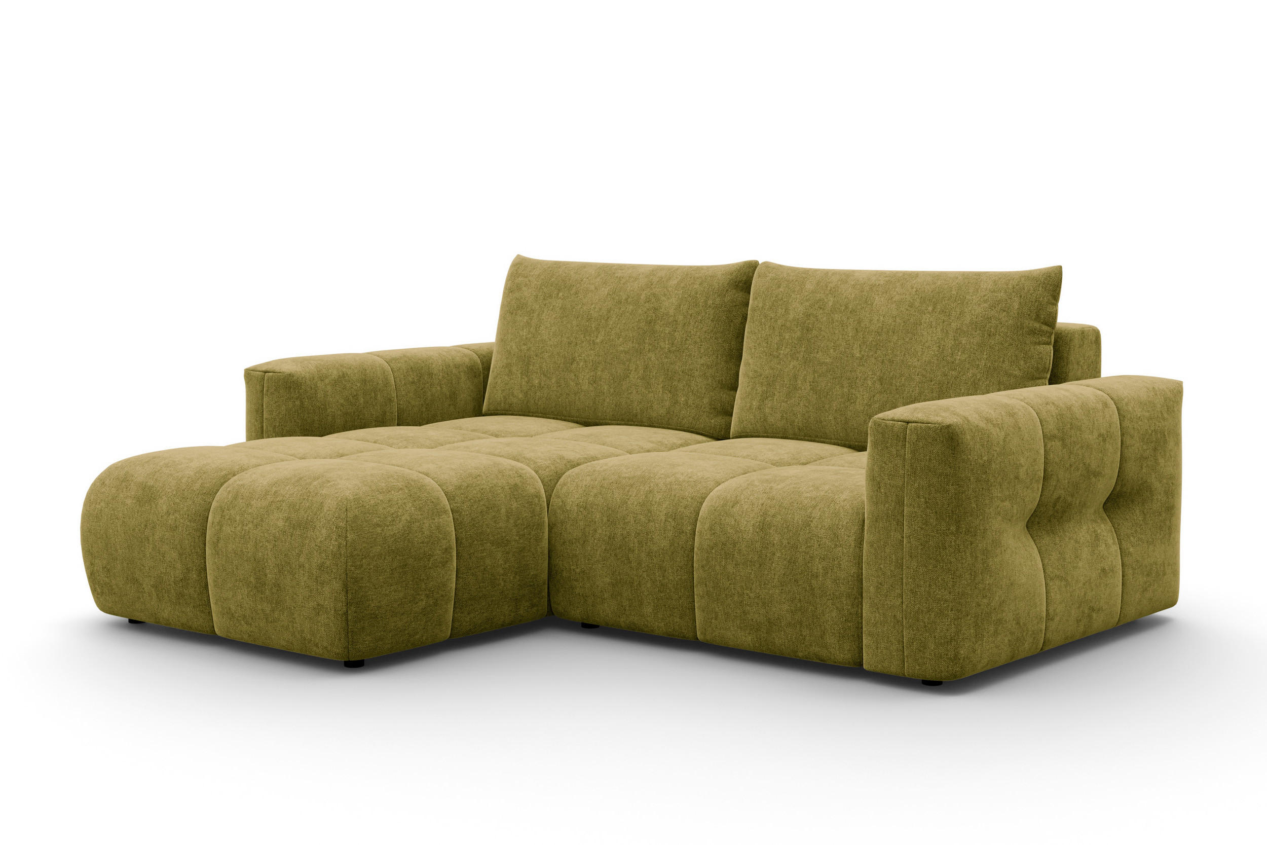 ECKSOFA VERONA 3-Sitzer links, Khaki - Schwarz/Grün, Holz/Textil (224/173cm) - Courtois Laville