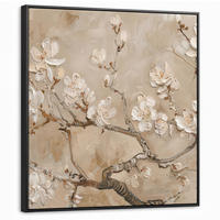 LEINWAND Bilder mit Rahmen - Blumen - Modern - Beige - Weiß - Blüte - 90x90 - Beige, Textil (90/90cm) - MuchoWow