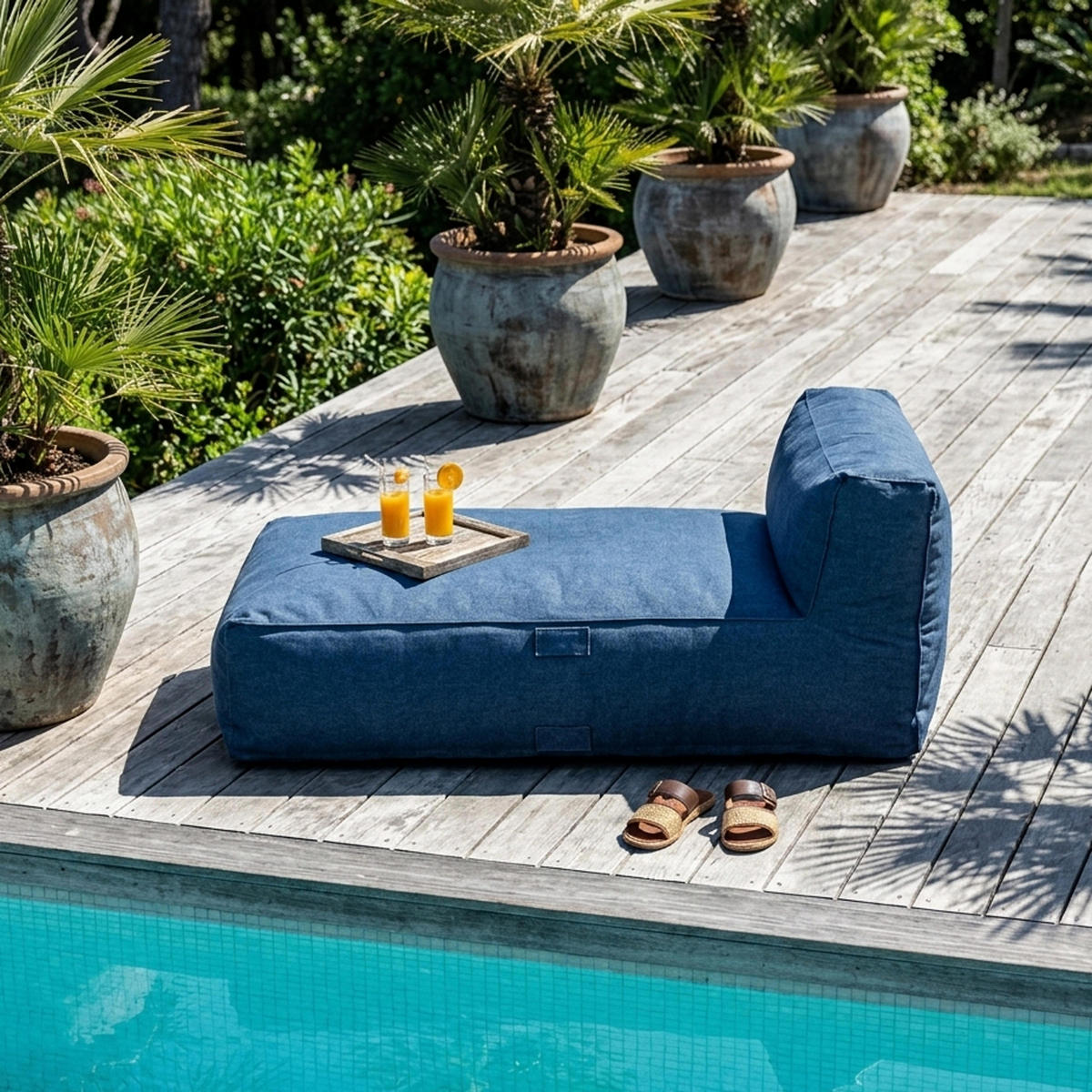 CHAISELONGUE, Pazifikblau - Blau, Textil - Oviala