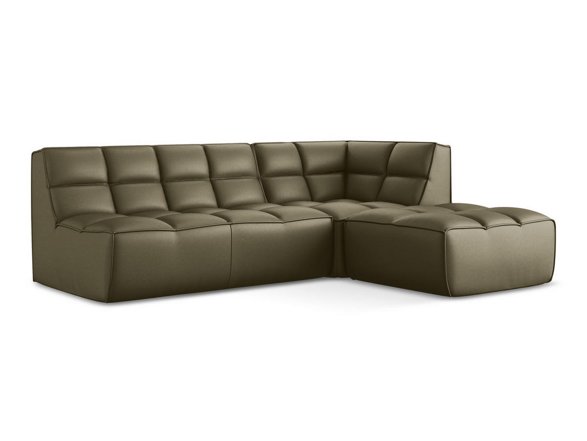 ECKSOFA Beidseitig Kunstleder Grün - Schwarz/Olivgrün, Leder/Kunststoff (258/178cm) - Makamii