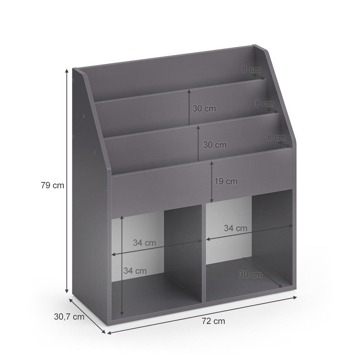 KINDERREGAL Luigi Grau 72 x 79 cm - Grau, Holzwerkstoff (72/79/30.7cm) - Vicco