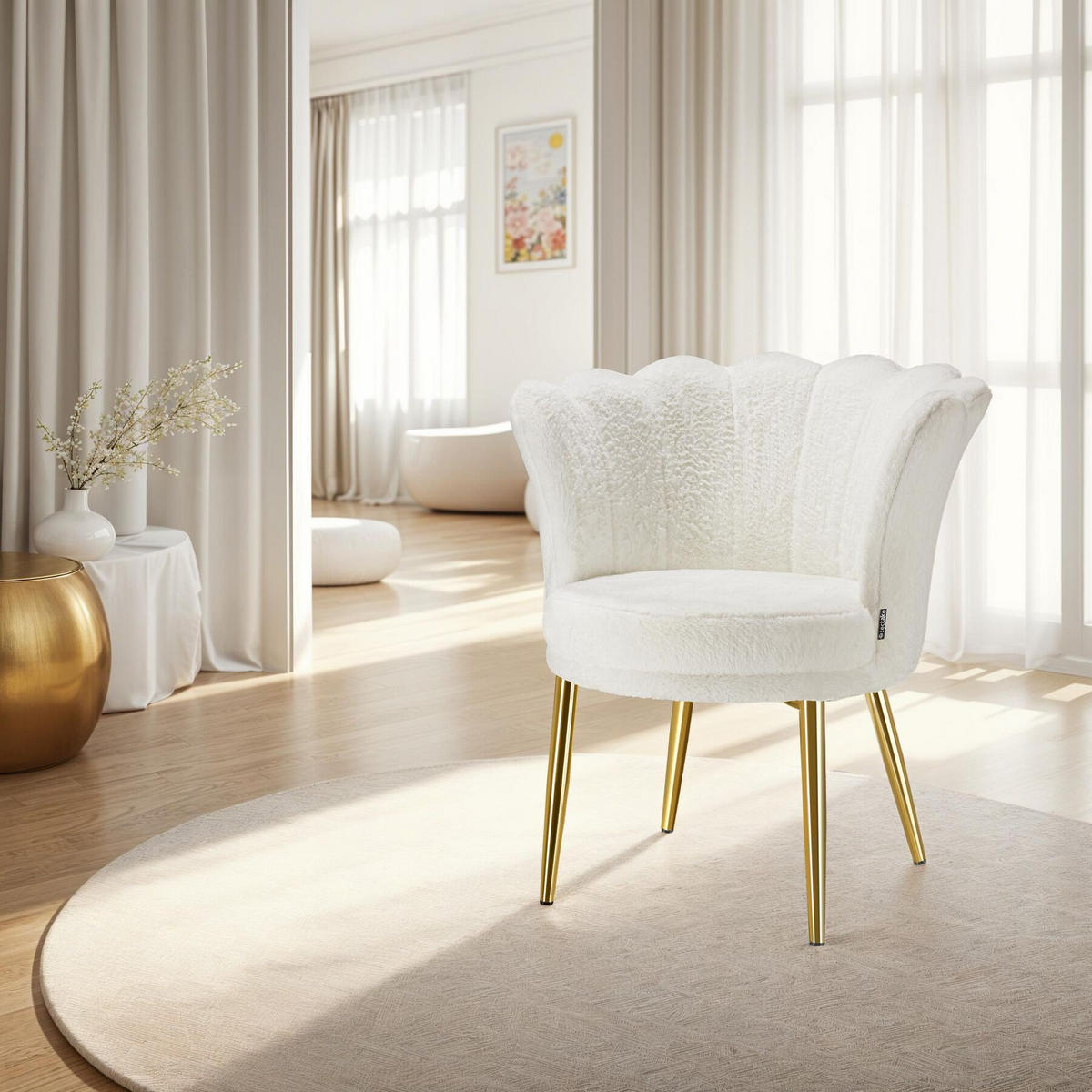 SESSEL Stella,67 x 64 x 76 cm,Kunstfell creme/gold - Goldfarben/Creme, Textil (67/76/64cm) - tectake