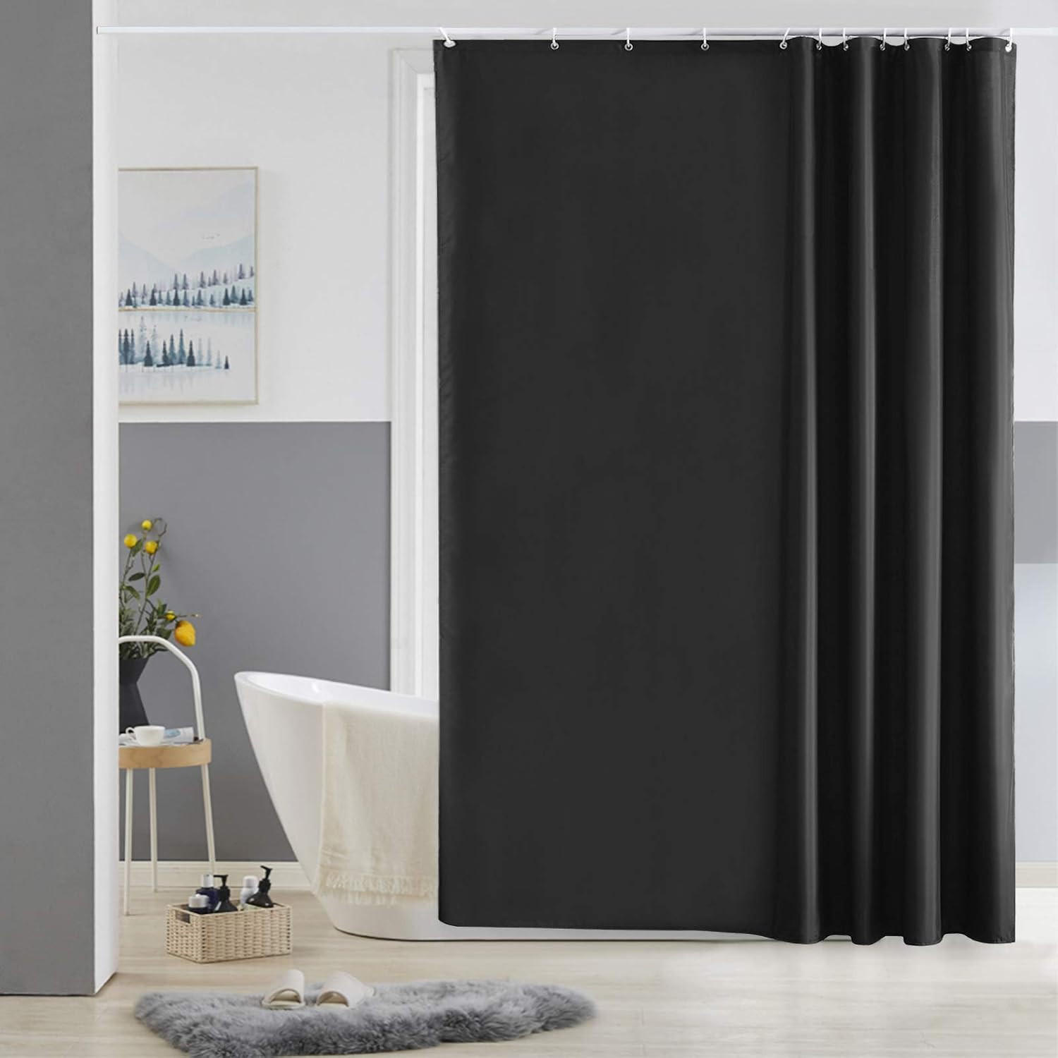 DUSCHVORHANG Polyester wasserdicht waschbar schimmelresistent mit Haken Schwarz - Schwarz, Kunststoff (240/200cm) - MCBOSON