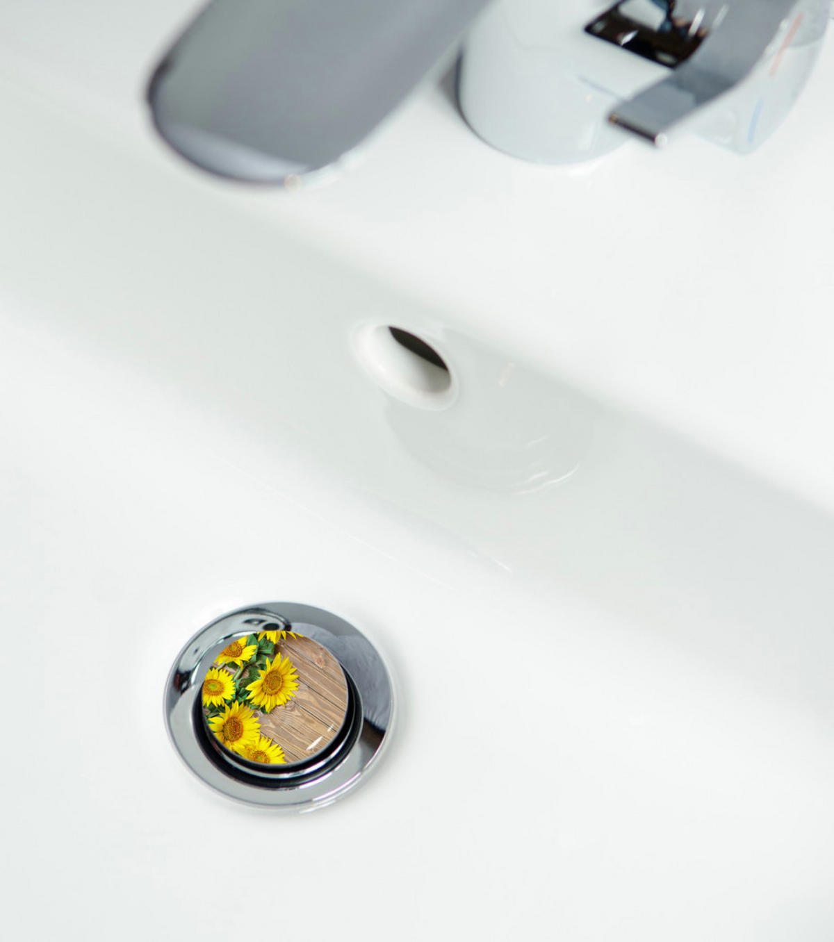 WASCHBECKENSTÖPSEL Sunflower - Gelb/Braun, Kunststoff/Metall (4/7/7cm) - Sanilo