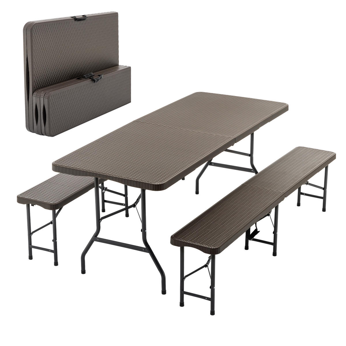 GARTENMÖBEL,1 Tisch+2 Bänke,braun - Braun, Kunststoff - Vallsero