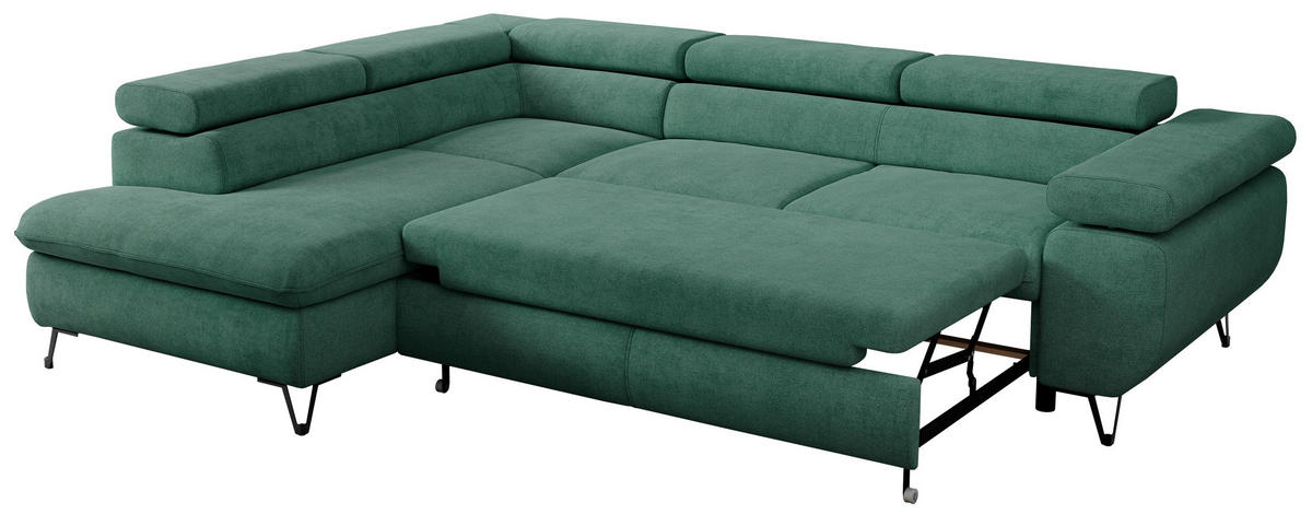 ECKSOFA PEDRO L Grün Struktur - Links Seite - Schwarz/Grün, Textil/Metall (208/273cm) - MKS