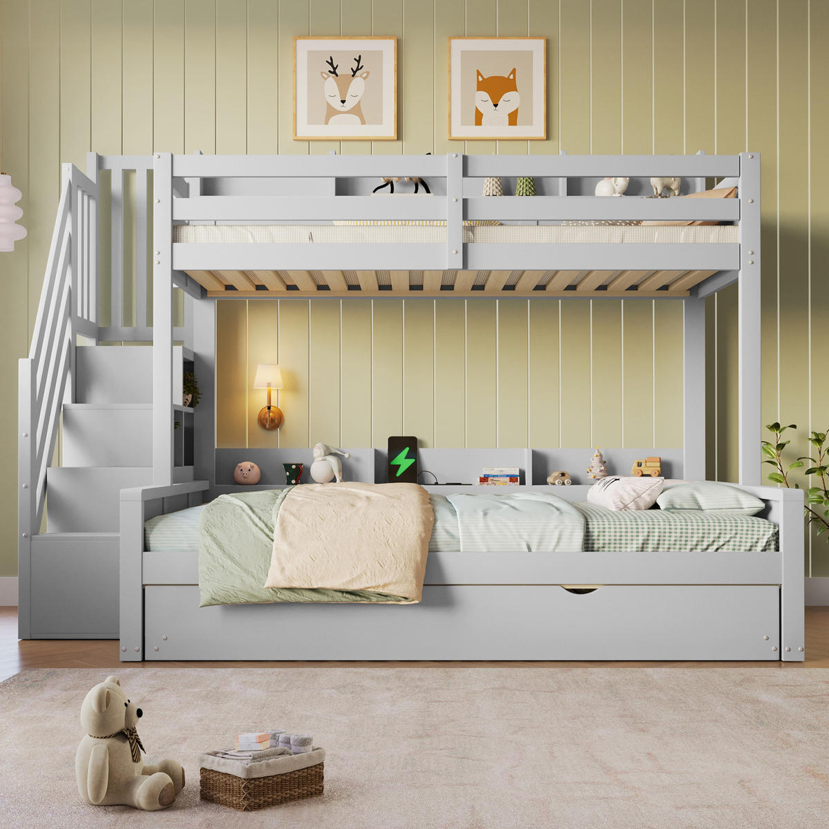 ETAGENBETT 140x200 cm mit Ausziehbett, Grau - Grau, Holz (140/200cm) - KOMHTOM