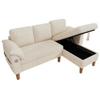 ECKSOFA mit Chaiselongue und USB-C Anschluss Beige - Beige, Textil (181/125cm) - EVRYAE
