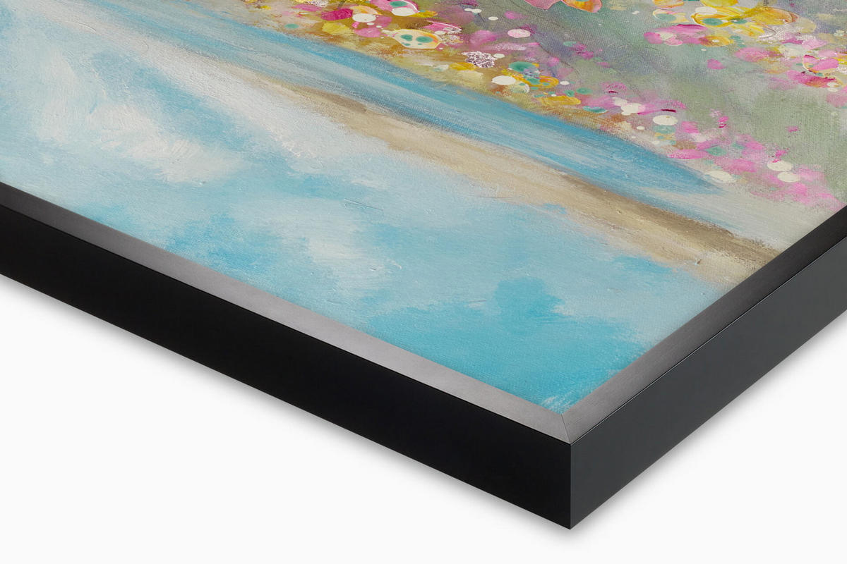 OLEJOMAĽBA 60/60 cm, More a pláž - modrá/pink, drevo/textil (60/60cm) - KUNSTLOFT
