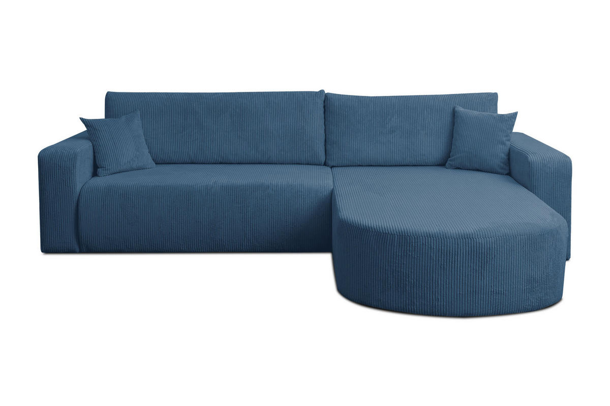 ECKSOFA TOKIO mit Schlaffunktion und Bettkasten, Farbe: Blau, Cordstoff, Ottomane Universal - Blau, Textil (275/170cm)