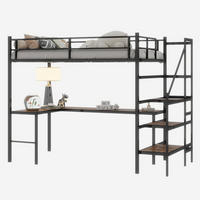 HOCHBETT 90/190 cm aus Eisen mit L-förmigem Schreibtisch und Stauraumtreppe Schwarz - Schwarz, Metall (90/190cm) - Modenvie