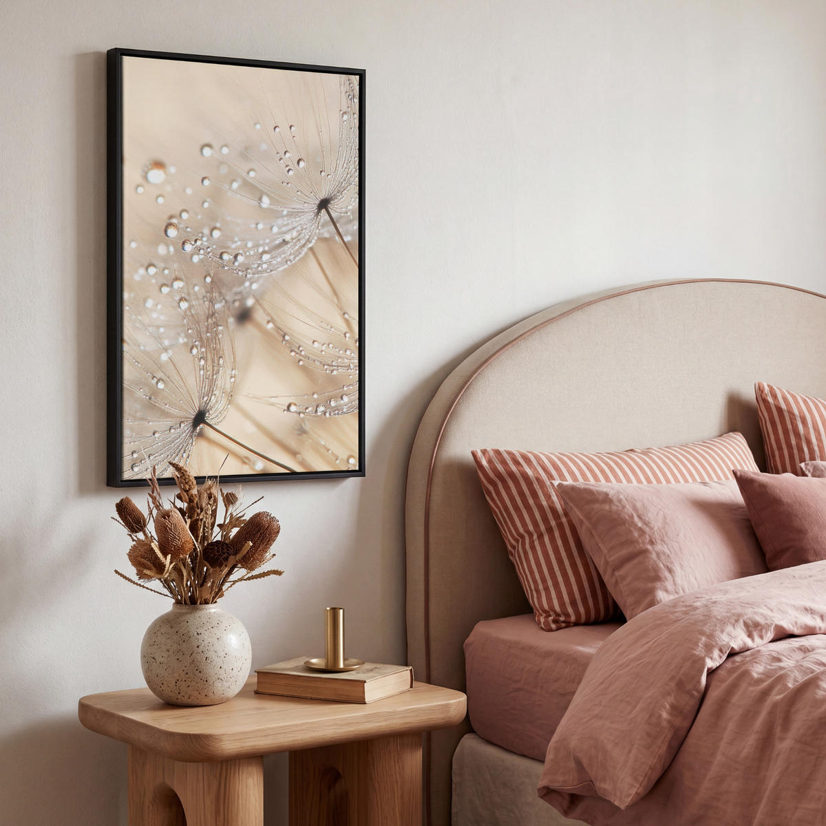 LEINWAND Bilder mit Rahmen - Löwenzahn - Abstrakt - Natur - Beige - 40x60 - Braun, Textil (40/60cm) - MuchoWow