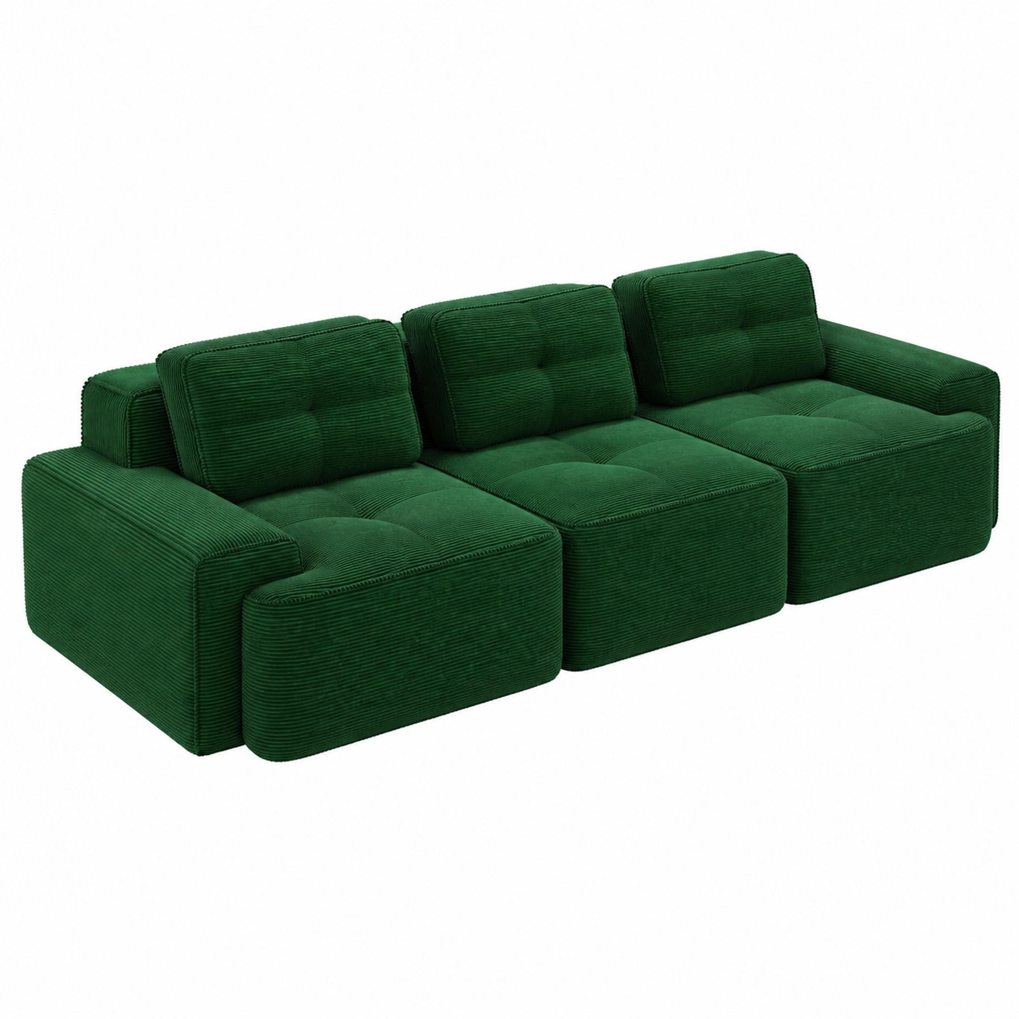 SOFA modular 3-Sitzer mit 74 cm Tiefsitz Cord Grün - Grün, Kunststoff (104/69/293cm) - Meubliv