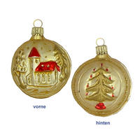 CHRISTBAUMSCHMUCK Kleiner Taler mit Kirche messinggold 5cm - Multicolor, Metall (0.1/5/0.1cm)