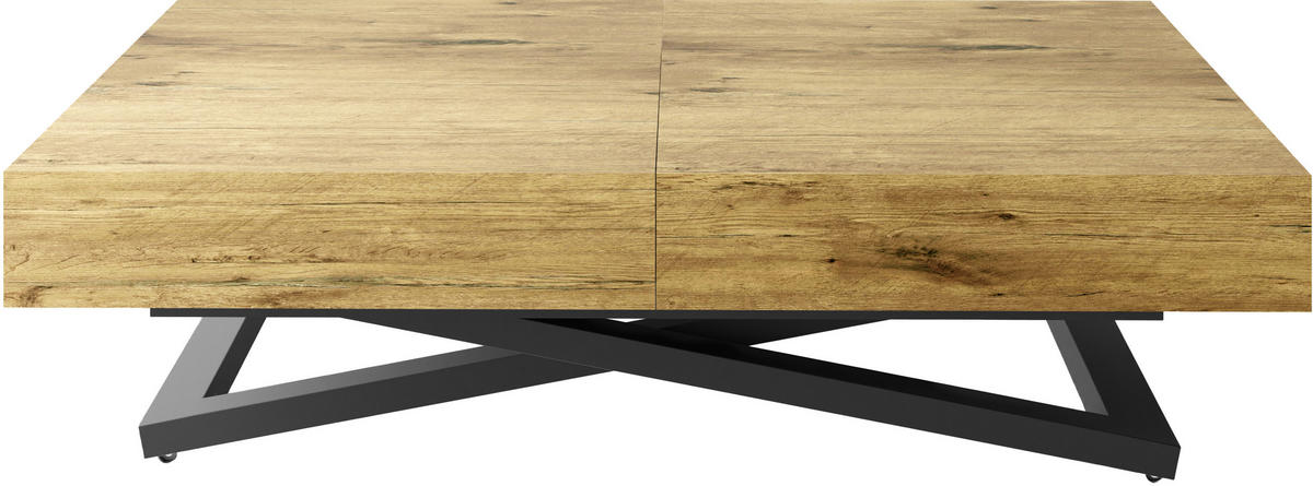 COUCHTISCH Cavetta U höhenverstellbar ausziehbar, Lancelot Eiche 120-200/80/27-76 cm - Eichefarben/Schwarz, Holzwerkstoff/Metall (80/120/76cm) - WFL GROUP