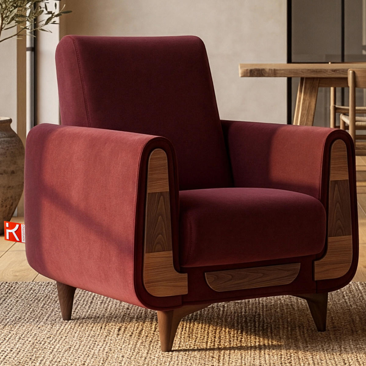 SESSEL GUSTAVO mit Armlehnen, braun - Dunkelbraun/Braun, Holz/Holzwerkstoff (83/95/92cm) - KONSIMO®