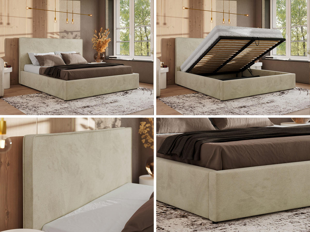POLSTERBETT CORIVO CLASSIC 160/200 - Beige Velvet - Multipocket-Matratze - Beige, Textil (160/200cm) - MKS
