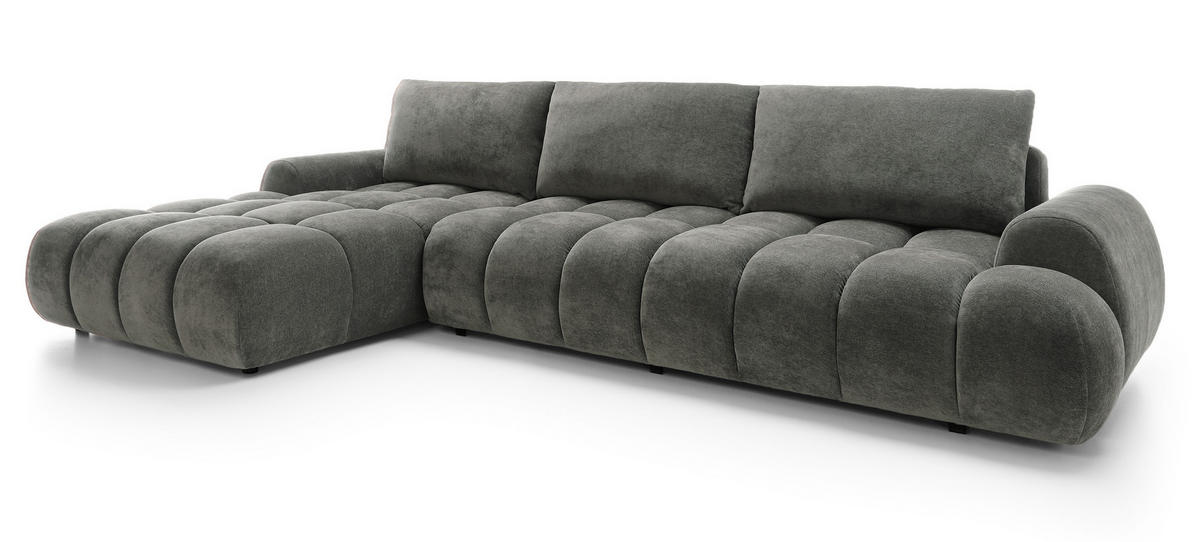 ECKSOFA 340 cm Valerio II, Schlaffunktion, Bettkasten, Links, Dunkelgrau - Dunkelgrau, Holz (340/177cm) - Emporius