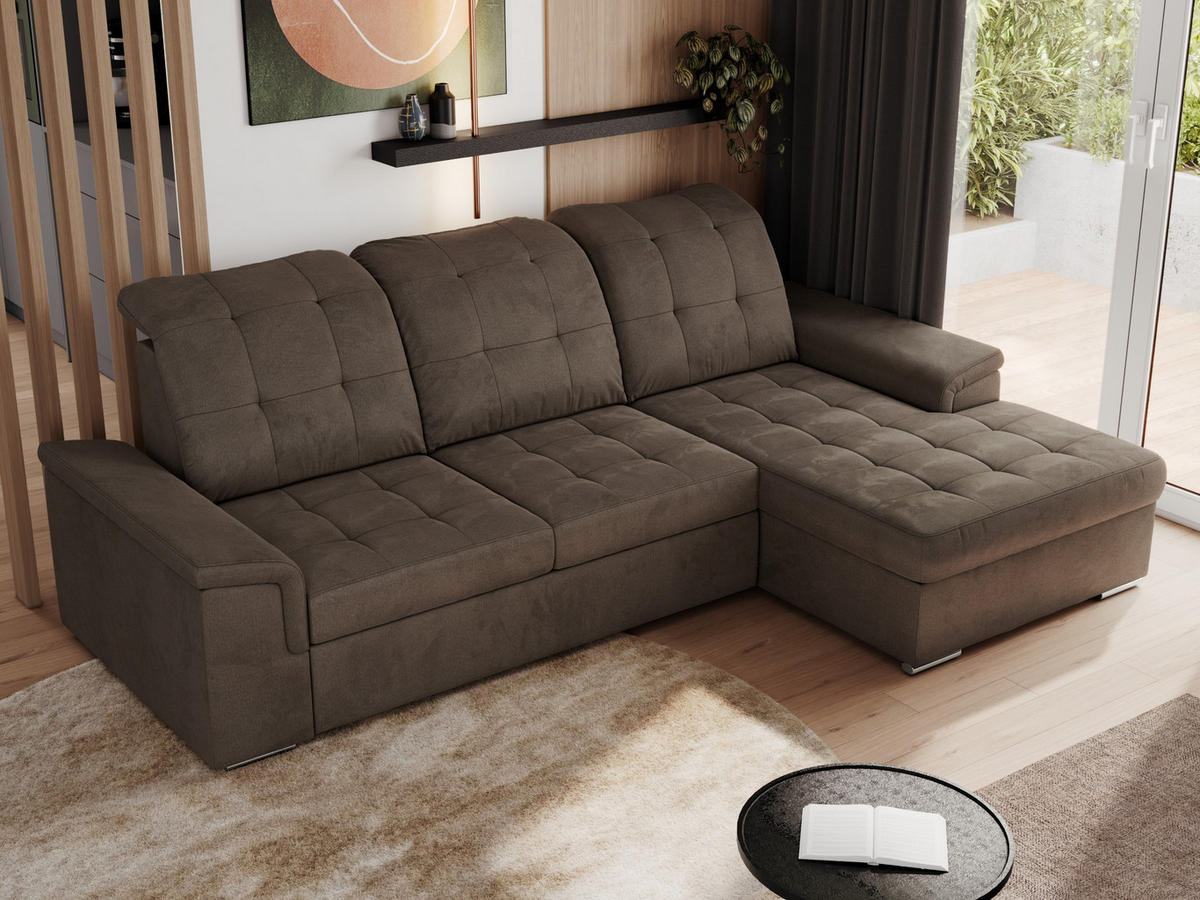 ECKSOFA MADRITO L - Braun Velorus - Rechts - Silberfarben/Braun, Textil/Metall (256/160cm)