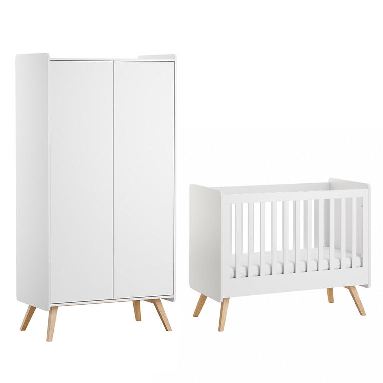 BABYZIMMER 2-teilig Vintage Weiß - Weiß, Holzwerkstoff (125/103/65cm) - Petits-meubles