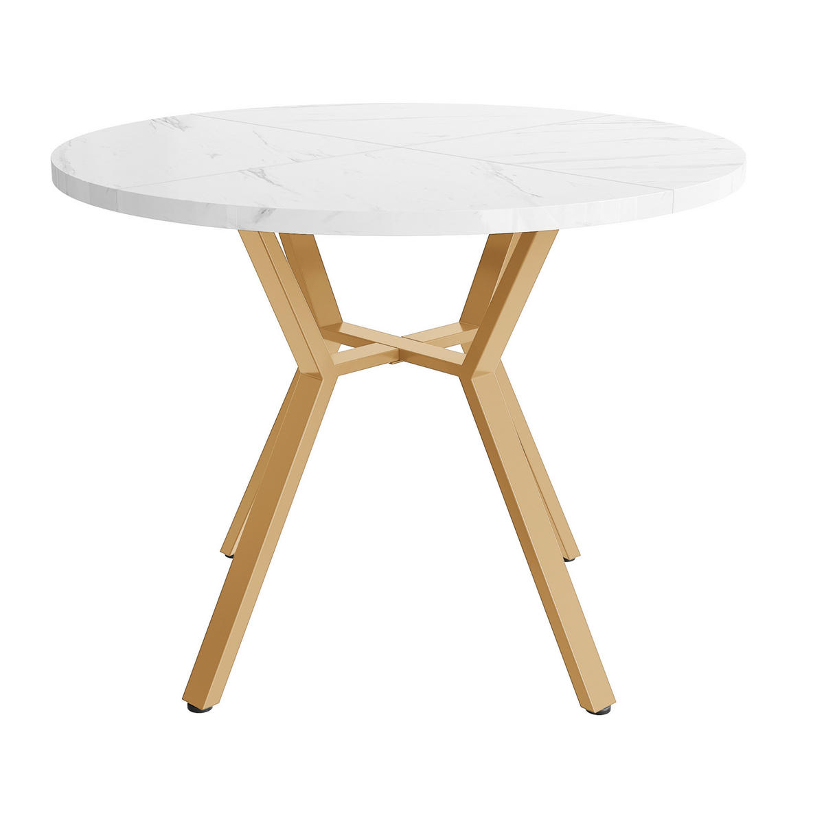 JÍDELNÍ stůl 100/100/75 cm bílý a zlatý z MDF a oceli s mramorovým dekorem a kulatou deskou - bílá, kompozitní dřevo (100/100/75cm) - OKWISH