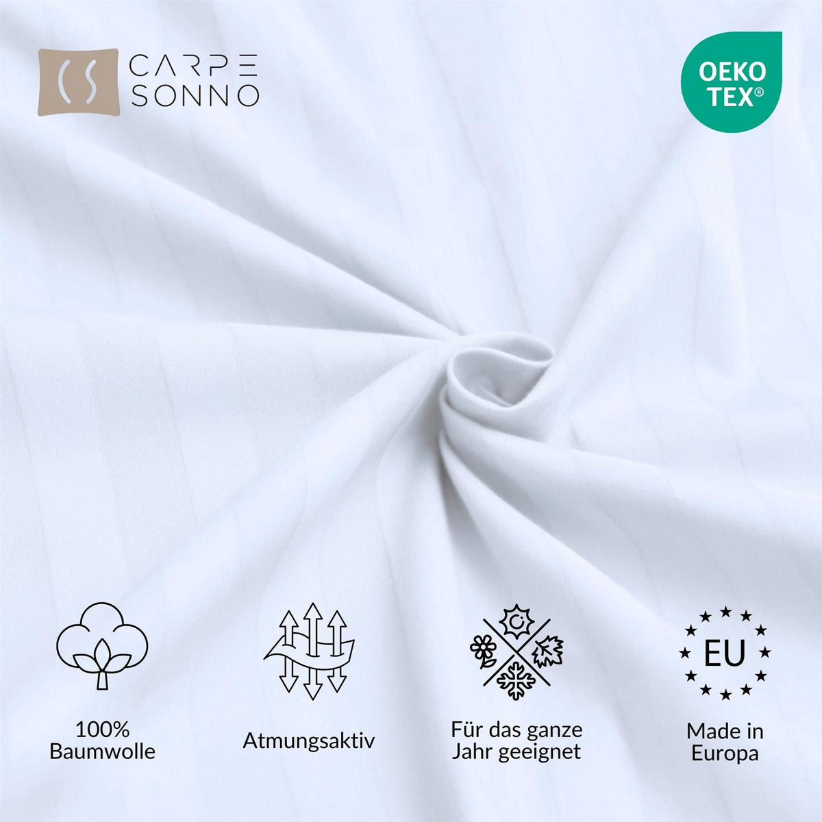 BETTWÄSCHE Damast 135x200 Weiß gestreift - Bettbezug aus 100% Baumwolle - Weiß, Textil (135/200cm) - Carpe Sonno