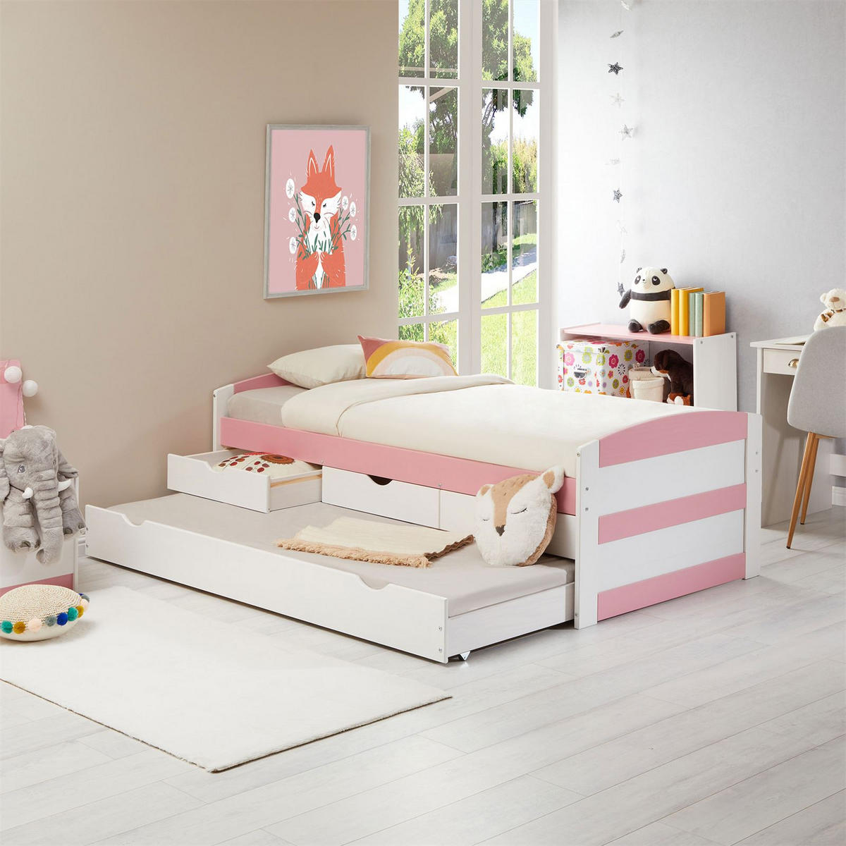 FUNKTIONSBETT JESSY 90X190 CM - Weiß/Rosa, Holz (98/63/194cm) - IDIMEX