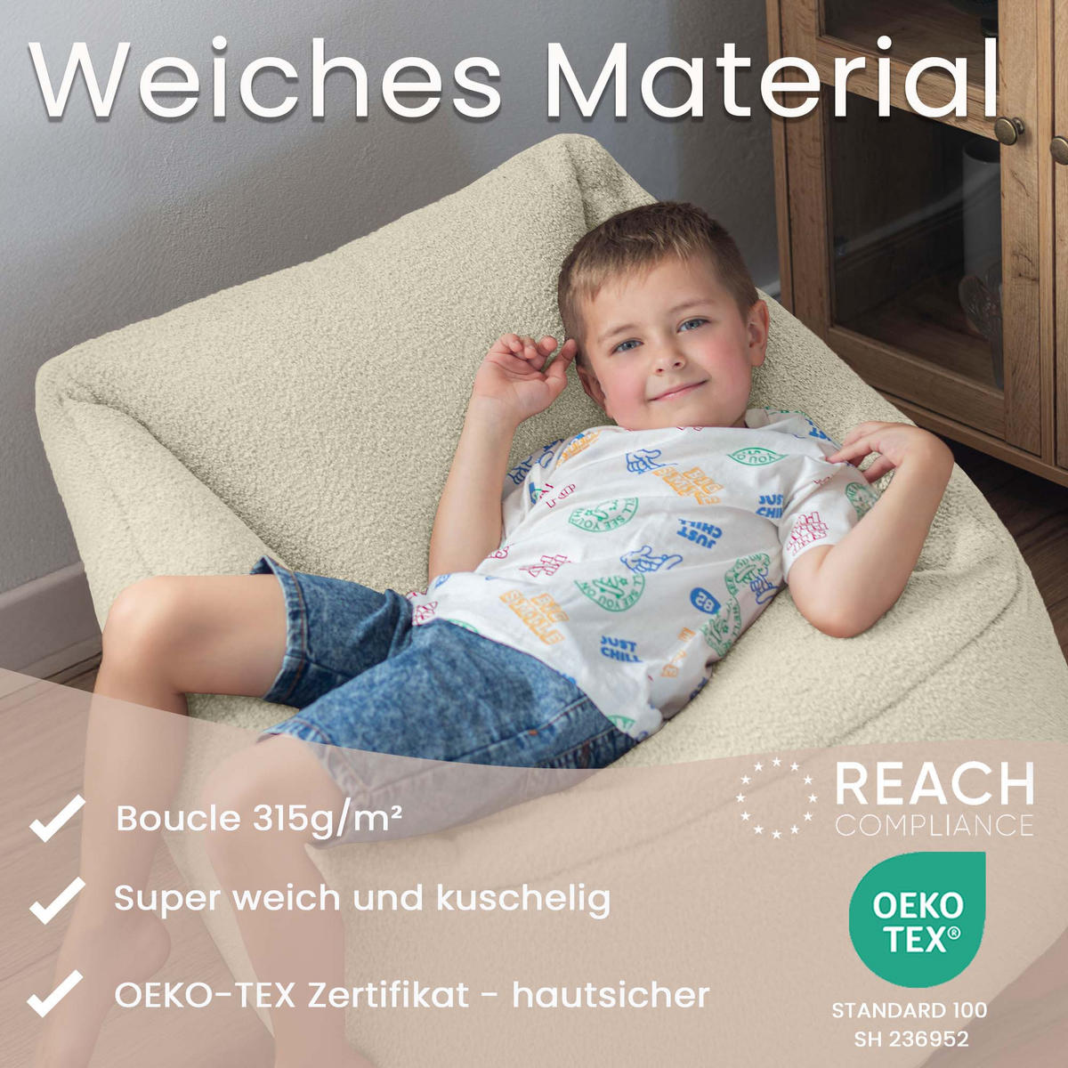 SITZSACK-SESSEL Bambino 55/60/55 cm, weicher Cord 380 g/m², mit Griff & Seitentasche, Meeresblau - Creme, Textil (55/55/60cm) - Dreamroots