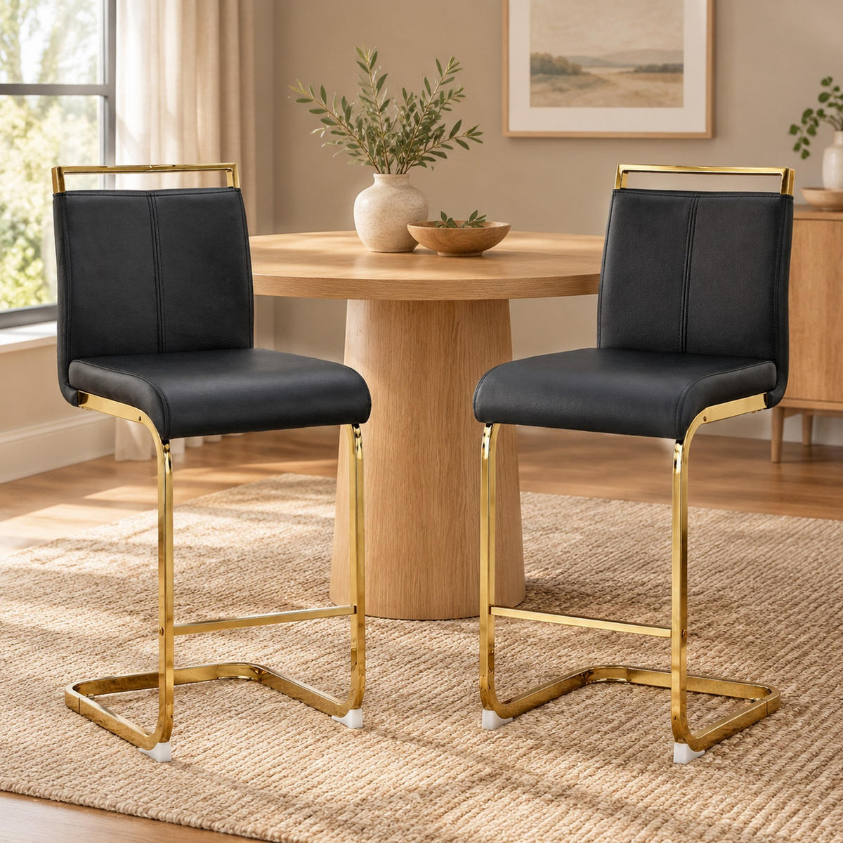 BARHOCKER 2er-Set Schwarz/Gold mit Fußstütze - Schwarz, Metall (46.5/96.5/39cm) - MIVRAY