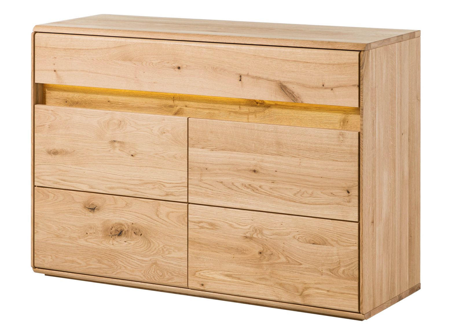SIDEBOARD Wildeiche inkl. LED 123x43,5x86 natur geölt CARDIFF #131 - Braun, Holz (123/86/44cm) - Massivmoebel24