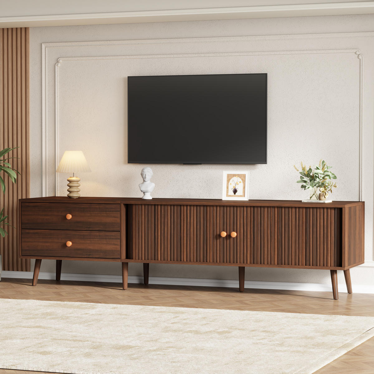 TV-LOWBOARD 180x40x46.5 cm Walnuss 2 Schubladen 2 Türen - Walnussfarben, Holzwerkstoff (40/46.5/180cm) - FLIEKS