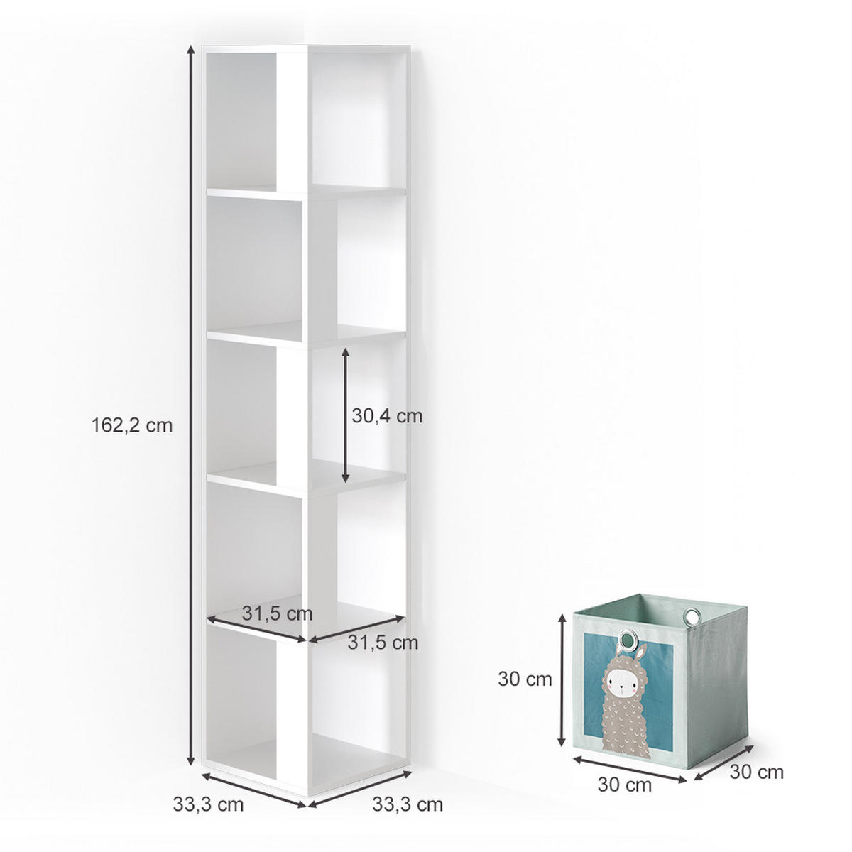 KINDERREGAL Lio Weiß 33.3 x 162.2 cm mit 4 Faltboxen - Weiß, Holzwerkstoff (33.3/162.2/33.3cm) - Vicco