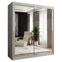SCHWEBETÜRENSCHRANK mit Spiegel 180 cm Breite, weiß mit goldenem Griff - Goldfarben/Weiß, Holzwerkstoff (180/200/62cm) - Home Collective
