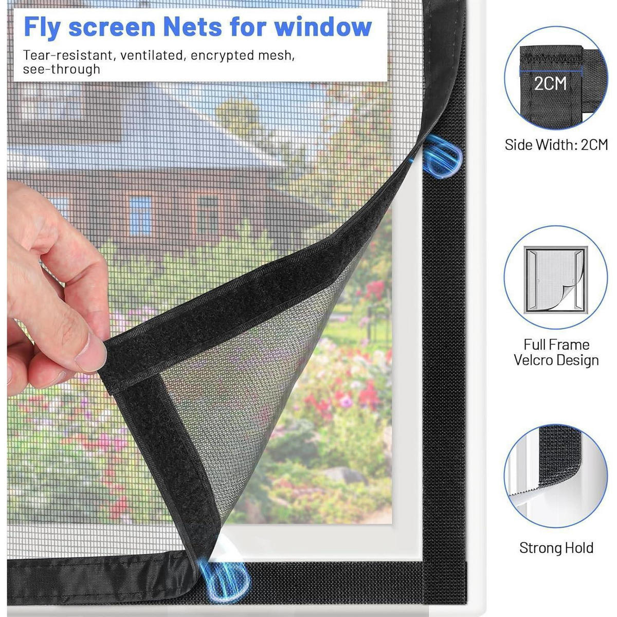 FLIEGENGITTER Fenster 60 x 80 cm Schwarz Klettverschluss - Schwarz, Textil (5/15/13cm)
