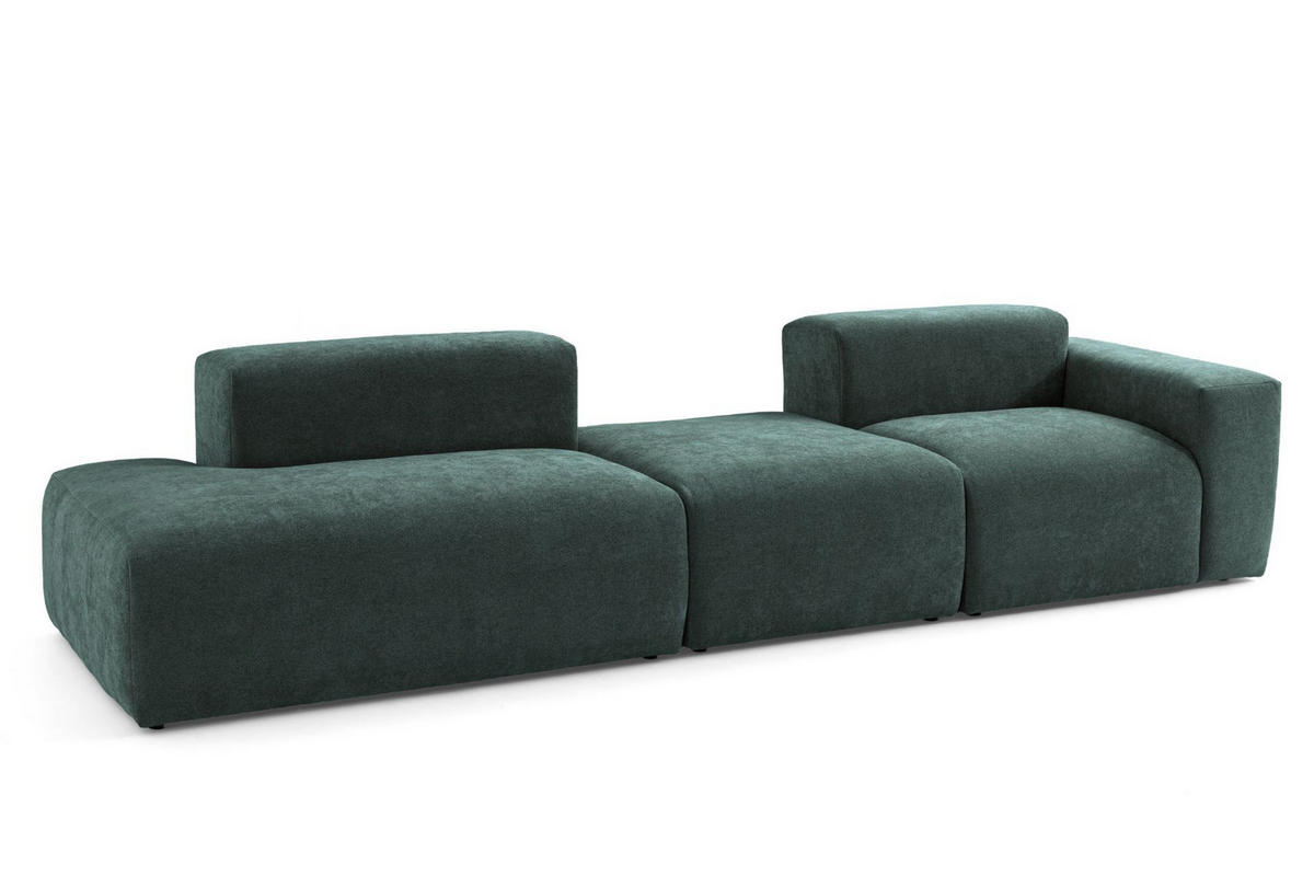 4-SITZER modulares Sofa HEAVEN SET 4 Links, Breite 335 cm Webstoff Dunkelgrün - Dunkelgrün/Schwarz, Holz/Kunststoff (335/71/102cm) - Muffo