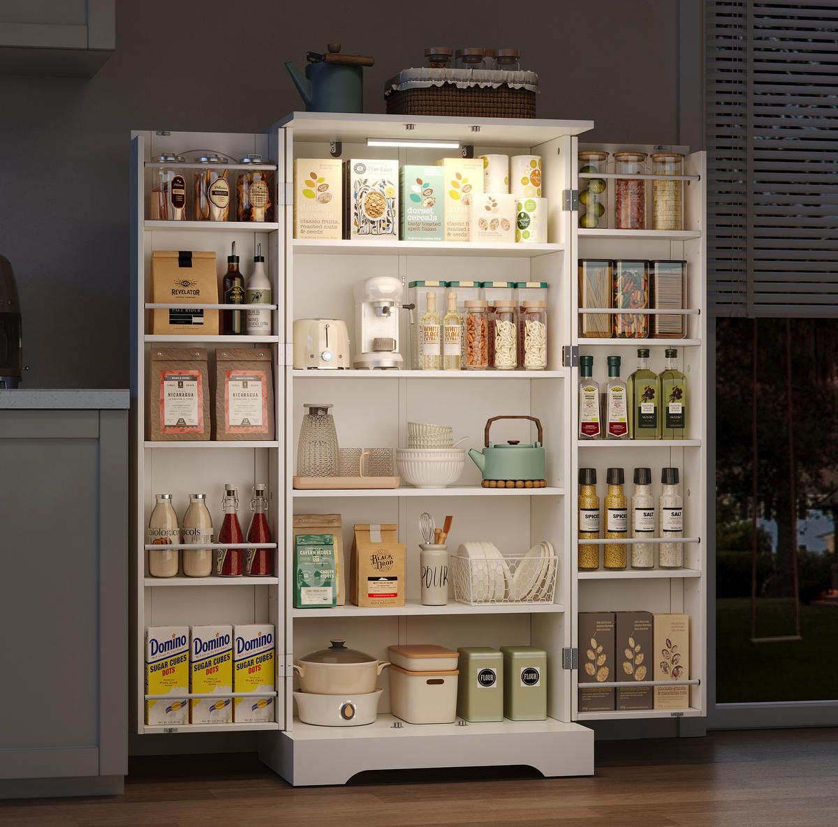KÜCHENSCHRANK mit LED-Sensorleuchte 60x35x128 cm MDF Weiß - Weiß, Holzwerkstoff (35/128/60cm) - Meubliv