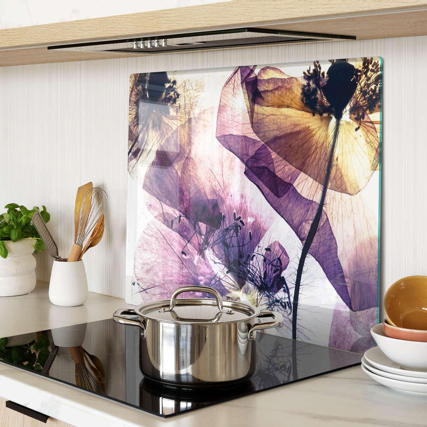GLASPLATTE 60x52 cm Trockener Mohn - Lila, Glas (60/0.4/52cm) - TULUP
