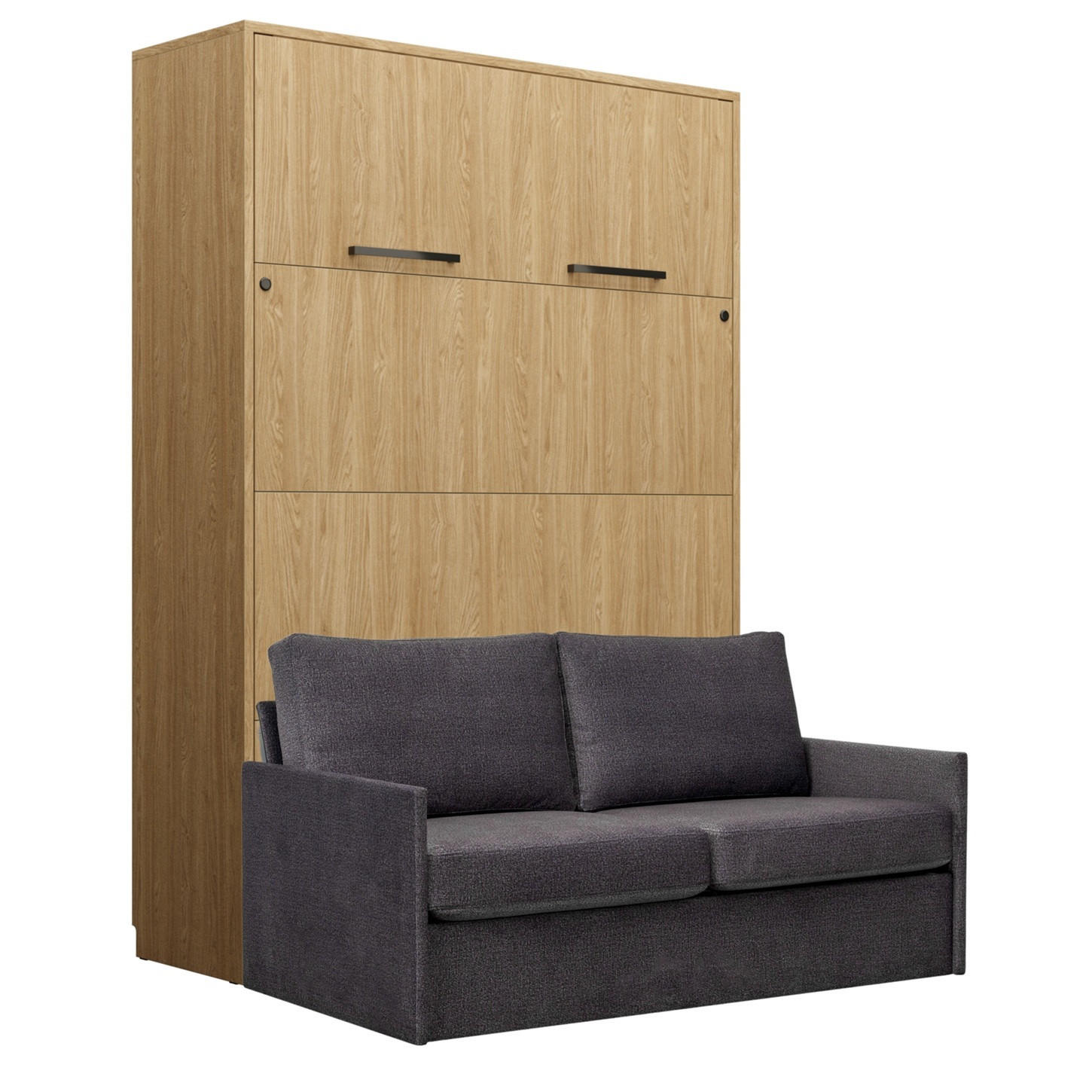 SCHRANKBETT Wandbett GN 140x200 eiche geölt mit LED & Sofa - Dunkelgrau - Eichefarben/Dunkelgrau, Holz/Holzwerkstoff (140/200cm) - QMM TraumMöbel