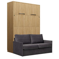 SCHRANKBETT Wandbett GN 140x200 eiche geölt mit LED & Sofa - Dunkelgrau - Eichefarben/Dunkelgrau, Holz/Holzwerkstoff (140/200cm) - QMM TraumMöbel
