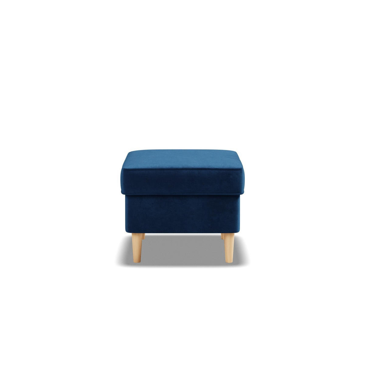 FUSSHOCKER VELO Dunkelblau Velours Polsterhocker mit Holzbeinen, Sitzhocker, Beistellhocker für Ohrensessel und Wohnzimmer - Dunkelblau, Textil (49/40/49cm)