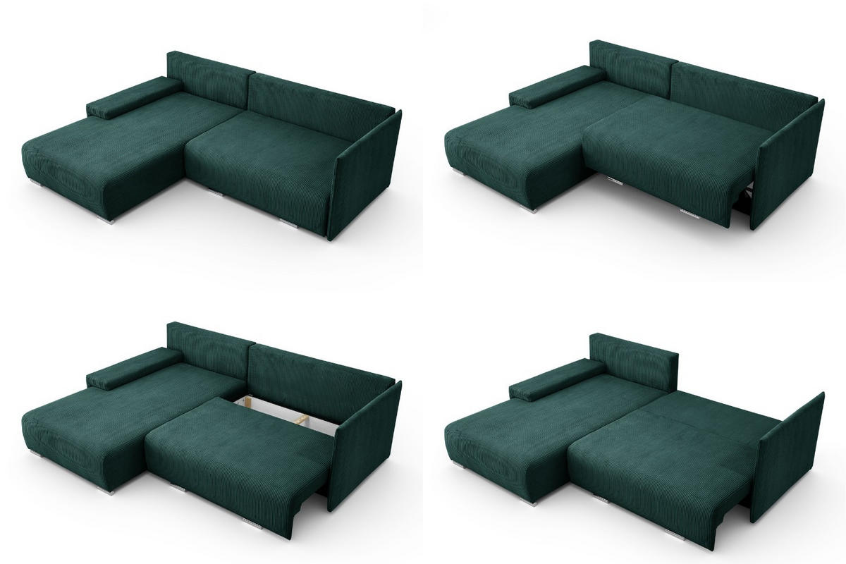 ECKSOFA Lauren L- Form 246 x 188 cm, 4 Sitzer, Bettzeugablage, Sofa, Eckcouch, Cord, linke Seite, grün - Grün, Kunststoff (188/246cm) - Margaret Hadas24