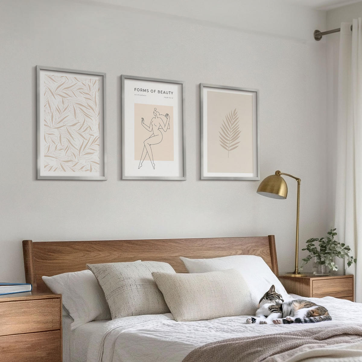 WANDBILDER 3er Set - 40x60 cm Silberner Rahmen - Minimalistische botanische Motive - Silberfarben, Kunststoff (40/60cm) - ArtPrintCave
