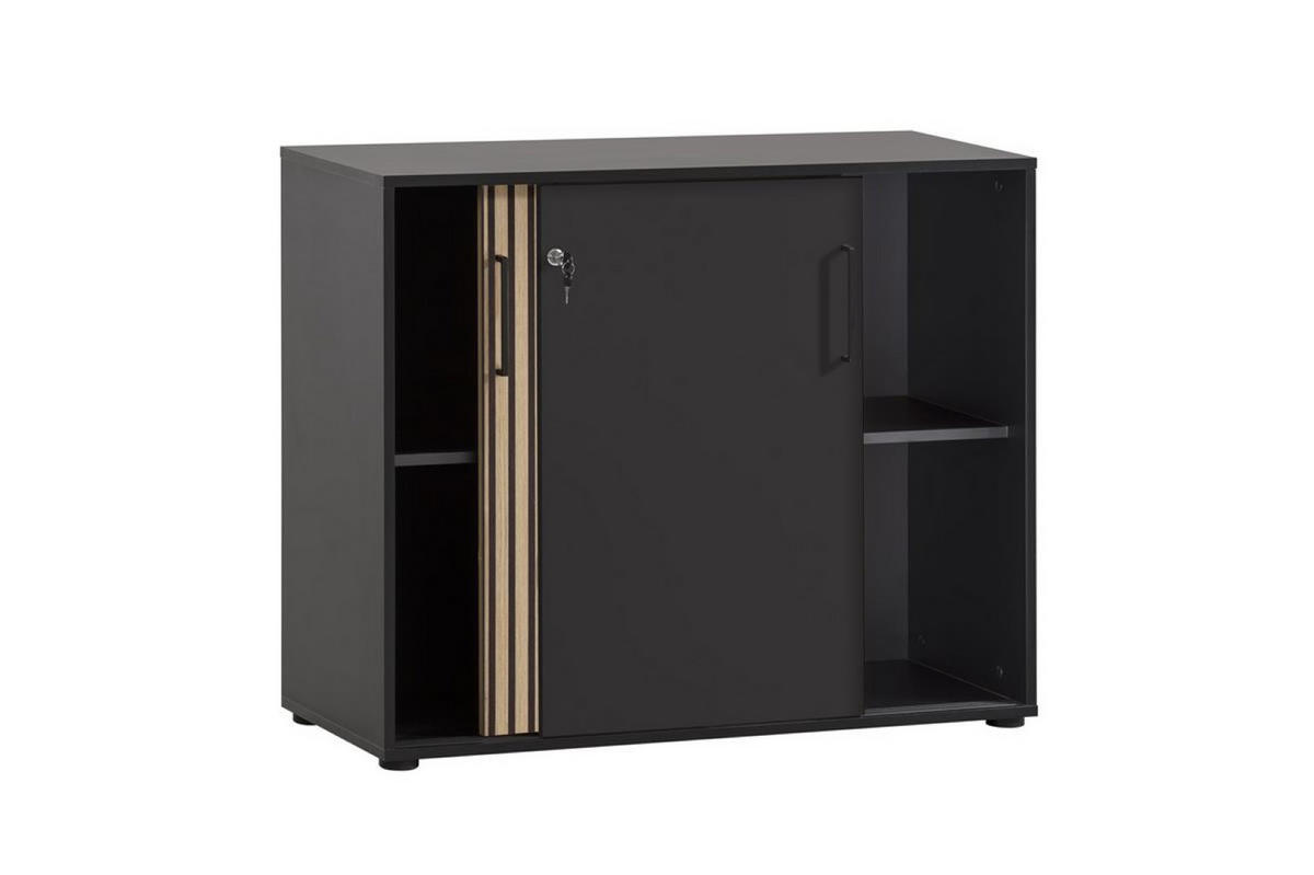 AKTENSCHRANK Raven Large 84x100x41 cm Akustikpaneele Eiche/Schwarz - Schwarz, Holz (100/85/42cm) - PROREGAL