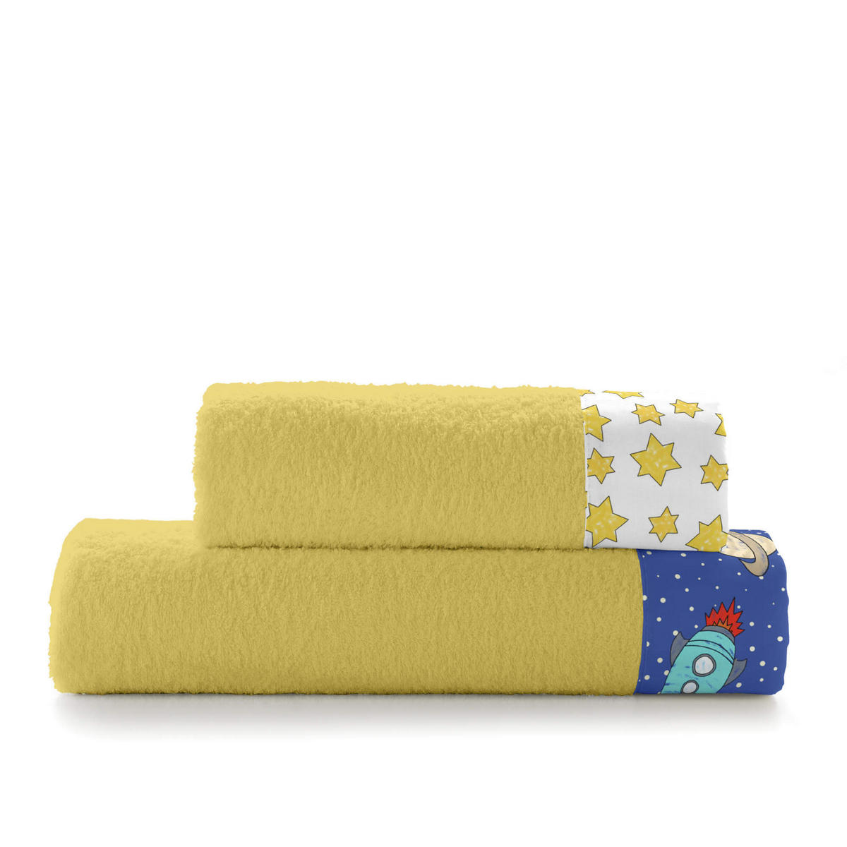 HANDTUCH 2er-Set space rocket senf - Gelb, Textil (70/140cm) - Happy Friday