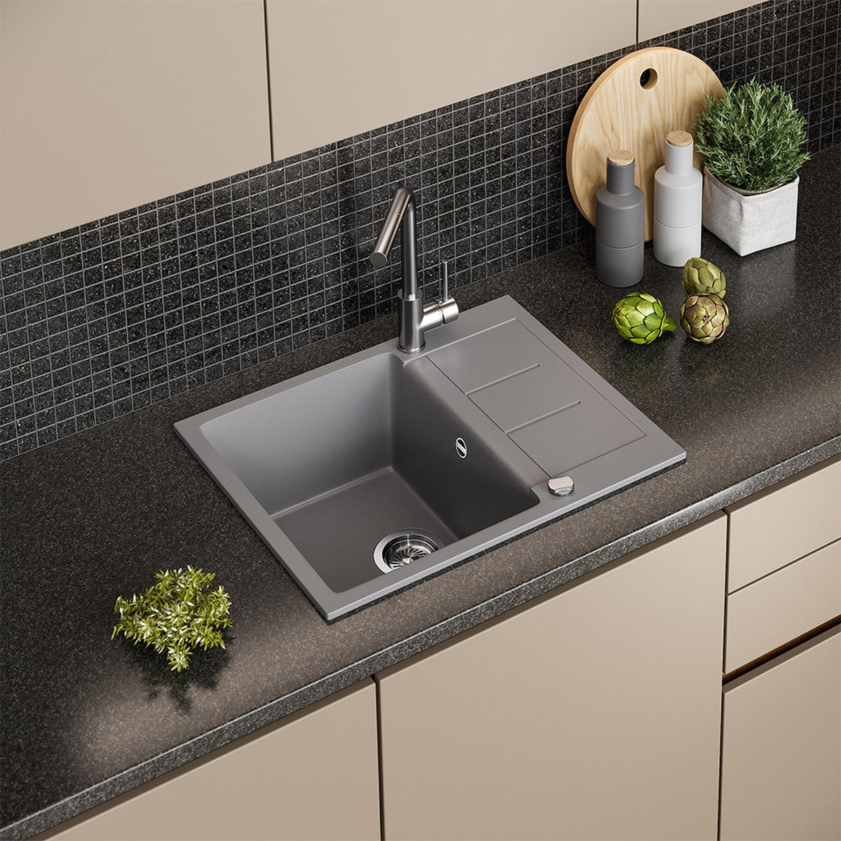 UMYVADLO Rom Šedá - šedá, keramika (62/20/50cm) - Bergstroem