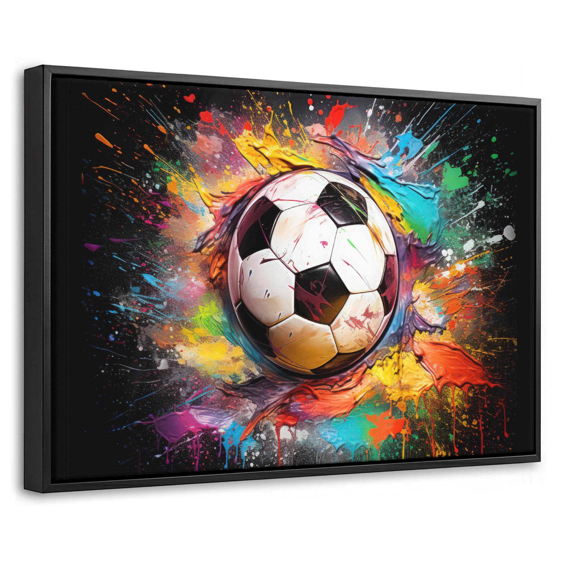 LEINWAND Bilder mit Rahmen - Fußball - Farbe - Farben - Schwarz - Weiß - 60x40 - Weiß, Textil (60/40cm) - MuchoWow