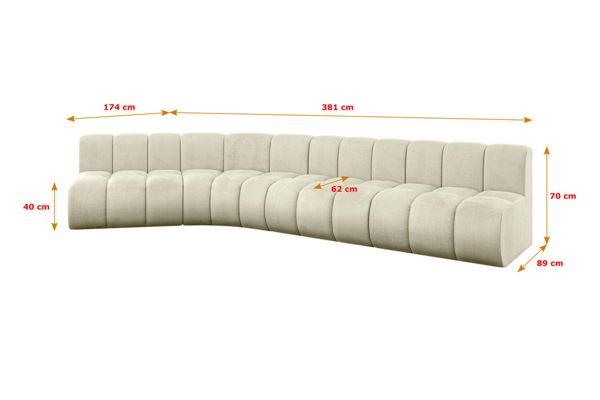 ECKSOFA modulares Sofa Montra-L2 - 381x174x70 cm Beige - Beige, Holzwerkstoff/Textil (381/174cm) - ALTDECOR