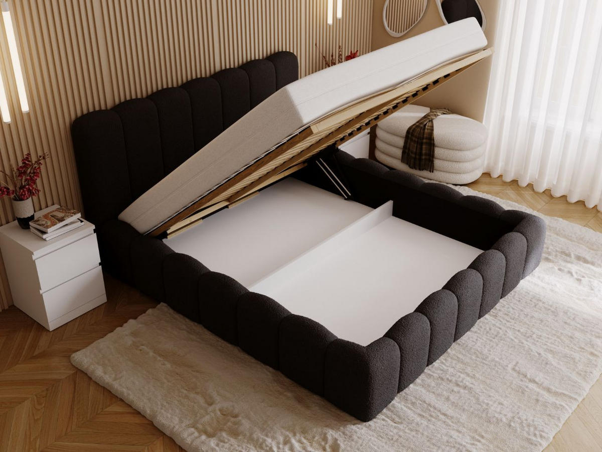 POLSTERBETT Smile 200x200 Bouclé-Stoff Schwarz - Schwarz, Textil (200/200cm) - Graingold