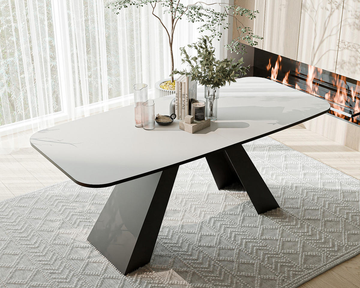 AUSZIEHTISCH ZENITH 160/90/76 cm mit Metallgestell, Schwarz / Weiß - Schwarz/Weiß, Holzwerkstoff/Metall (90/160/76cm) - Idohome